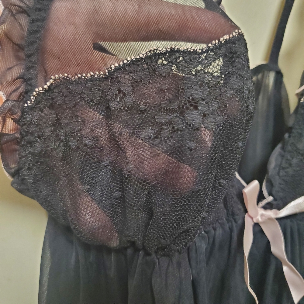 Victoria’s Secret Pink Bow Cami Floral Lace Tank Top Babydoll Lingerie - Picture 4 of 15